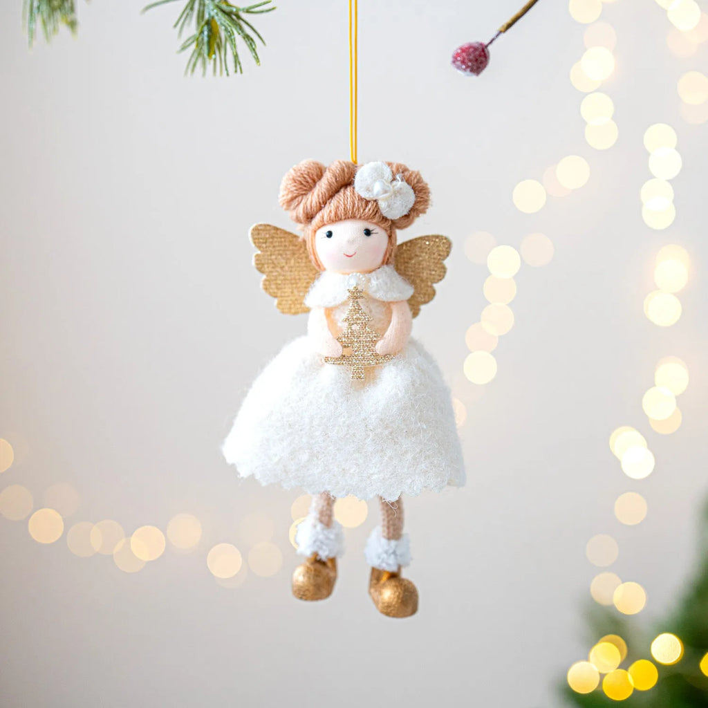 Pink and white cloth angel wings plush Christmas pendant decoration with modern design