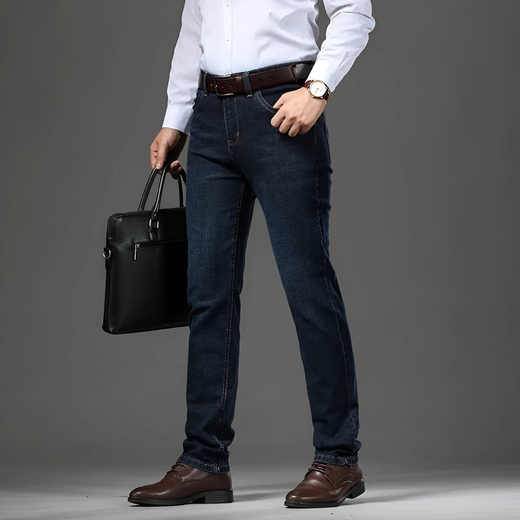 Men's black and blue stretch jeans loose fit business casual trousers