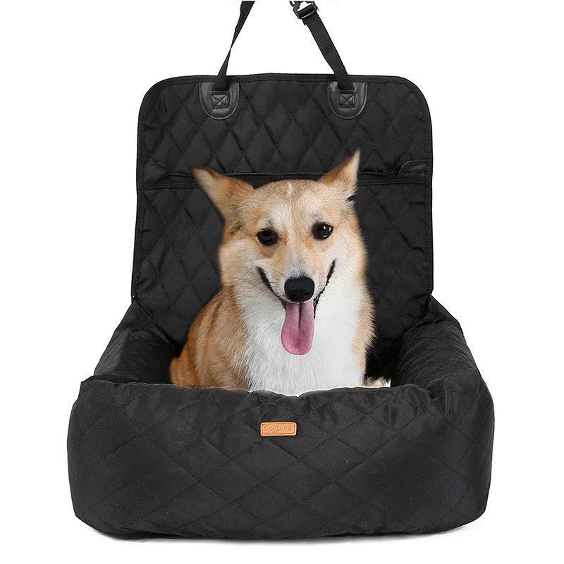 Multifunctional pet car mat and nest made of waterproof non-slip Oxford cloth for dogs, shown in beige, black, and gray options