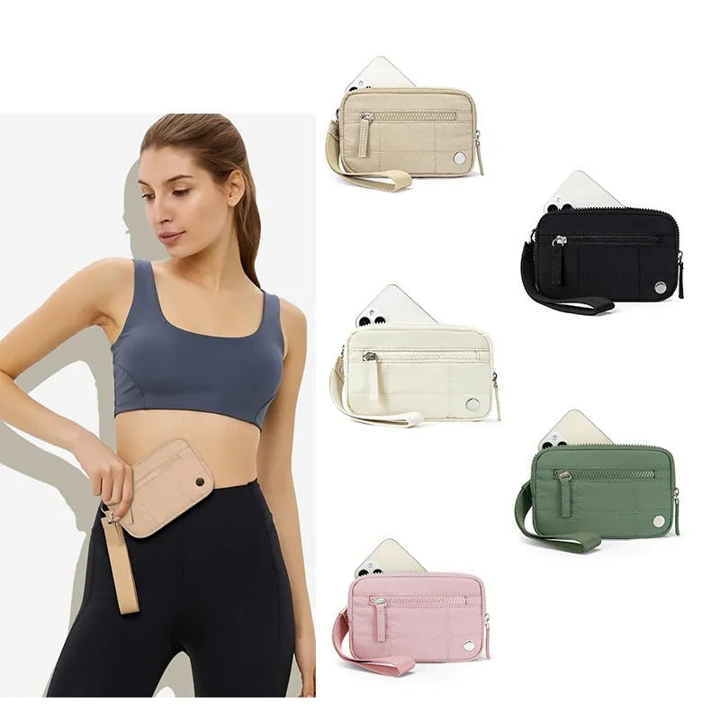 Waterproof quilted women's crossbody handbag with transparent deck panel in nylon material
