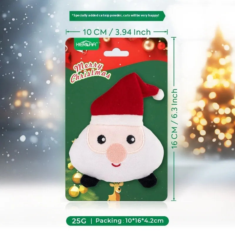 Christmas cat plush toy with catnip in festive designs including Santa Claus, Christmas Elk, Christmas Tree and Smiling Face Egg