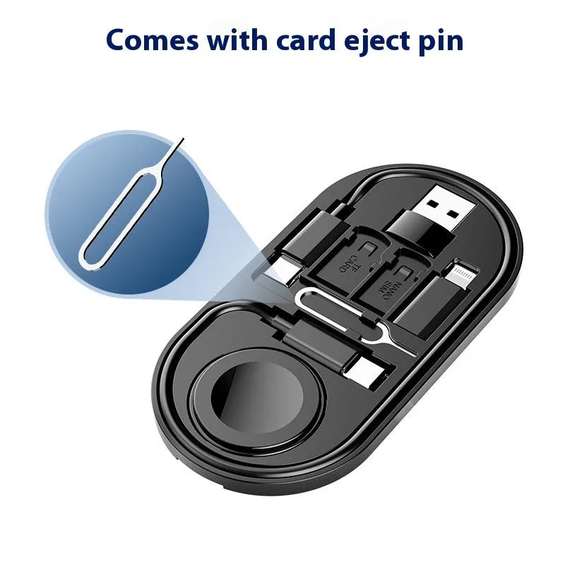 Black universal magnetic adapter cable with five interface tips, ABS PVC material, 0.28cm length