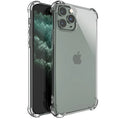 Clear transparent TPU shockproof case for Apple iPhone on a white background