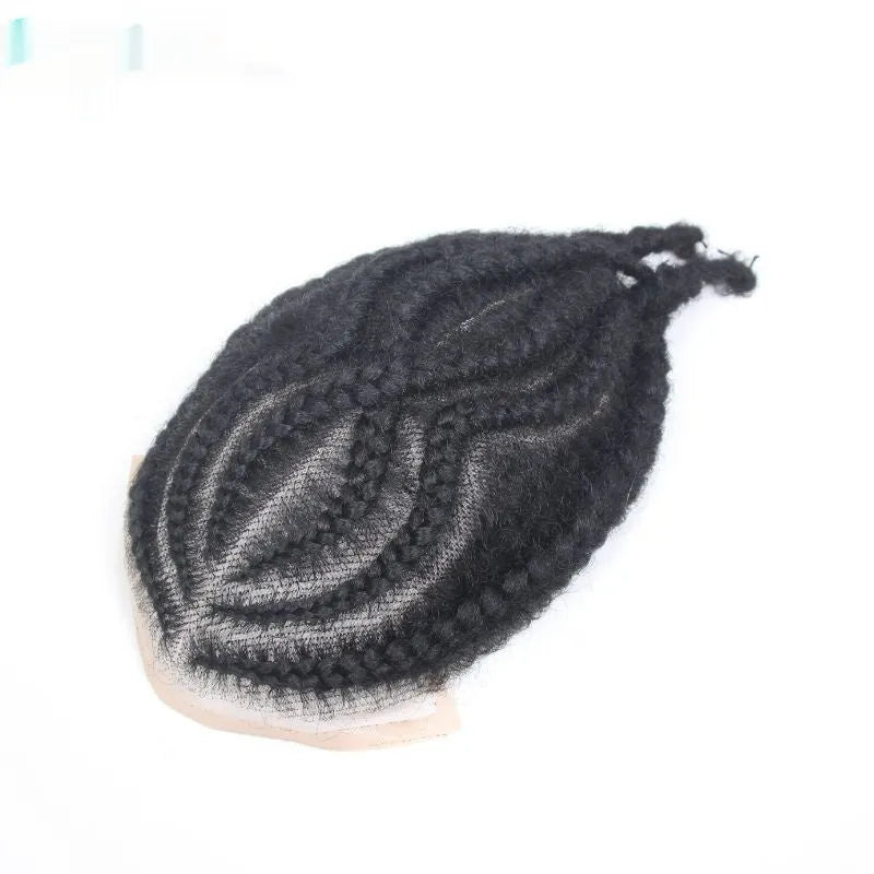 Men's hand-woven human hair African braid wig in a natural style, available in Full Lace and Q6LacePU options