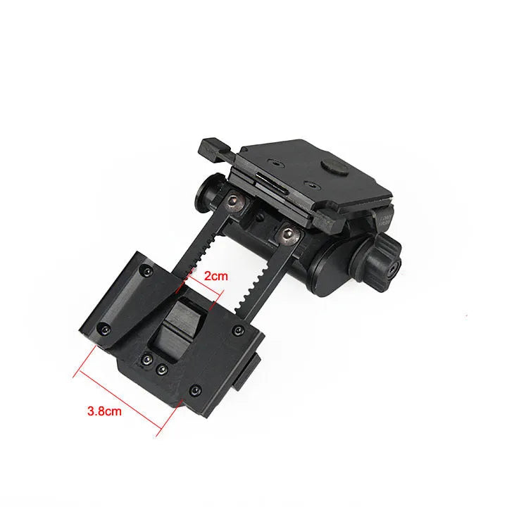 Metal alloy L4 G24 night vision helmet mount with breakaway base in dark earth colour.