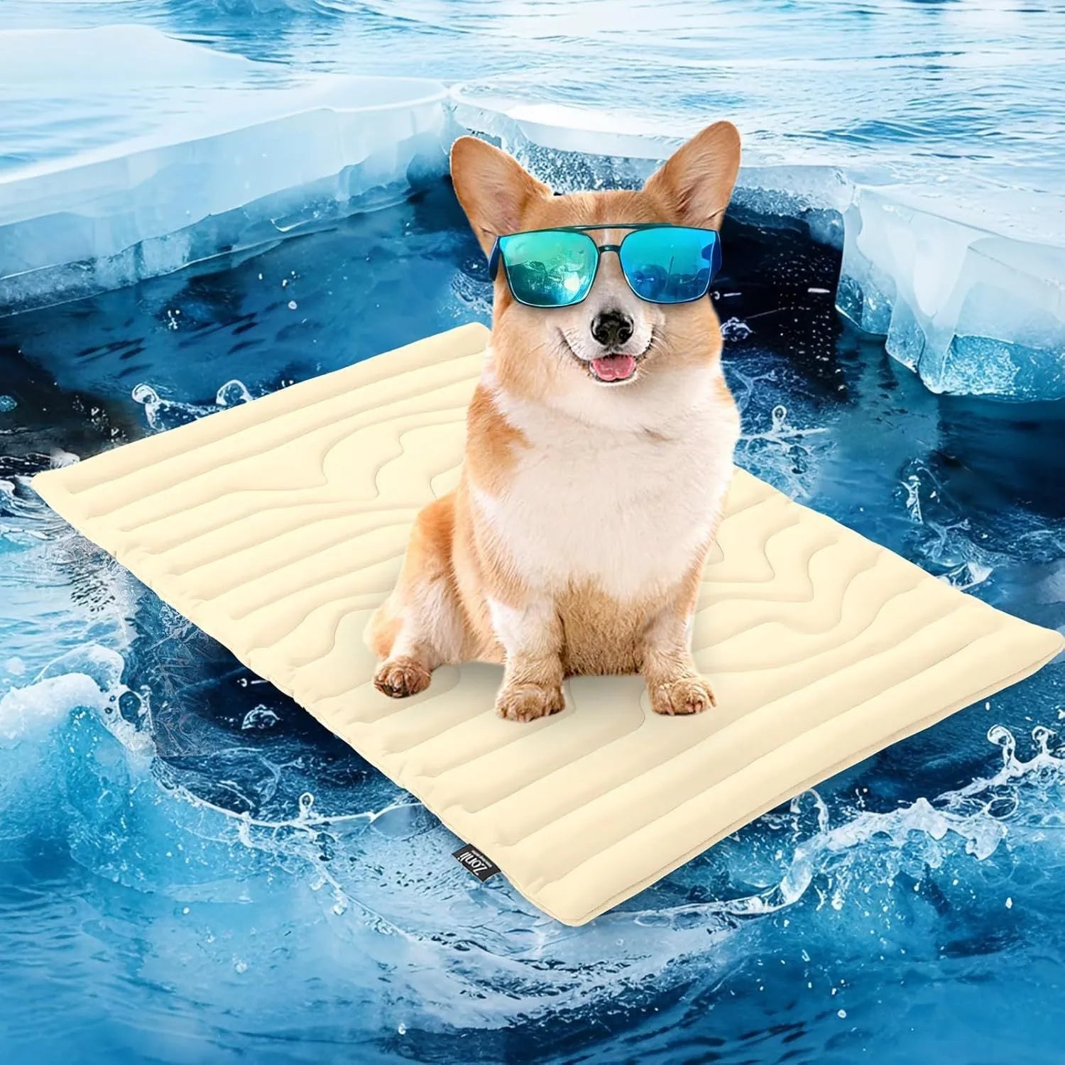 Gray polyester pet ice mat for summer heatstroke prevention, available in sizes S M L XL