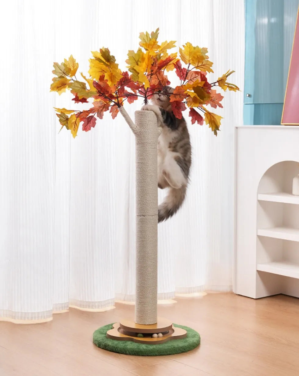 Cat climbing frame sisal scratch post maple leaf tree with branches for indoor cats
