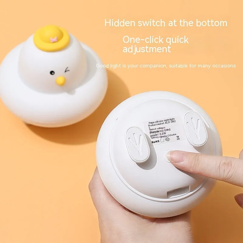 Silicone pat small night lamp blue duck design with USB cable, 500mAh rechargeable battery