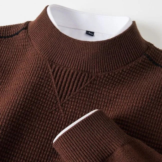 Men's wavy patterned stand collar pullover sweater in polo cotton with lining, available in multiple colours and sizes