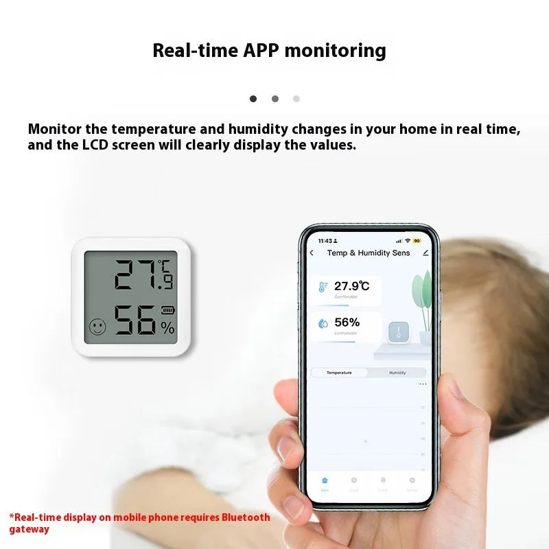Graffiti Bluetooth temperature moisture meter with LCD display in compact ABS casing