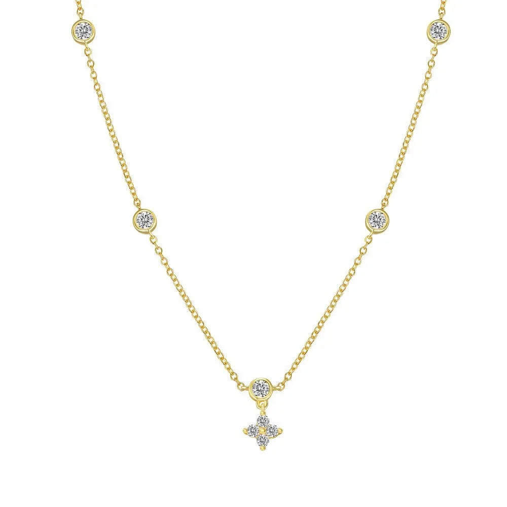 S925 sterling silver necklace and bracelet set with starry zircon design, platinum colour, clavicle chain style