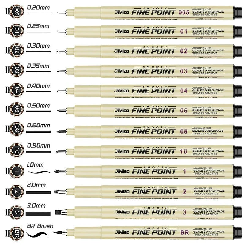 Waterproof black ink needle drawing pen with a 133mm plastic body.