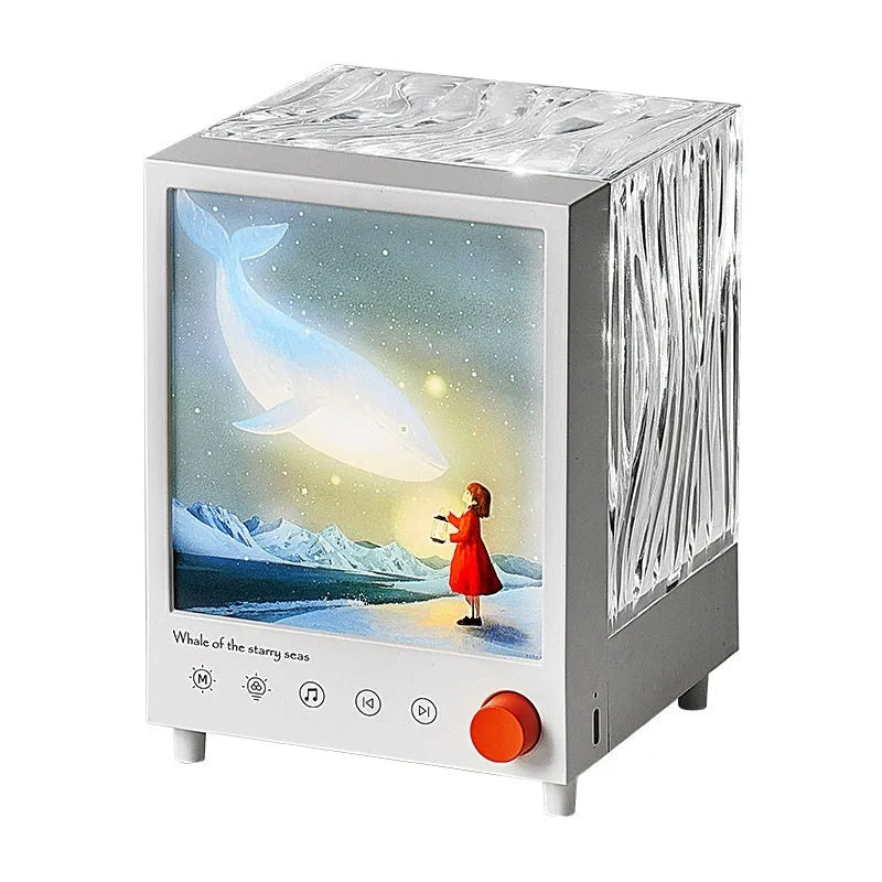 Aurora Treasure Box projection lamp showing star sea whale light effect and compact design.