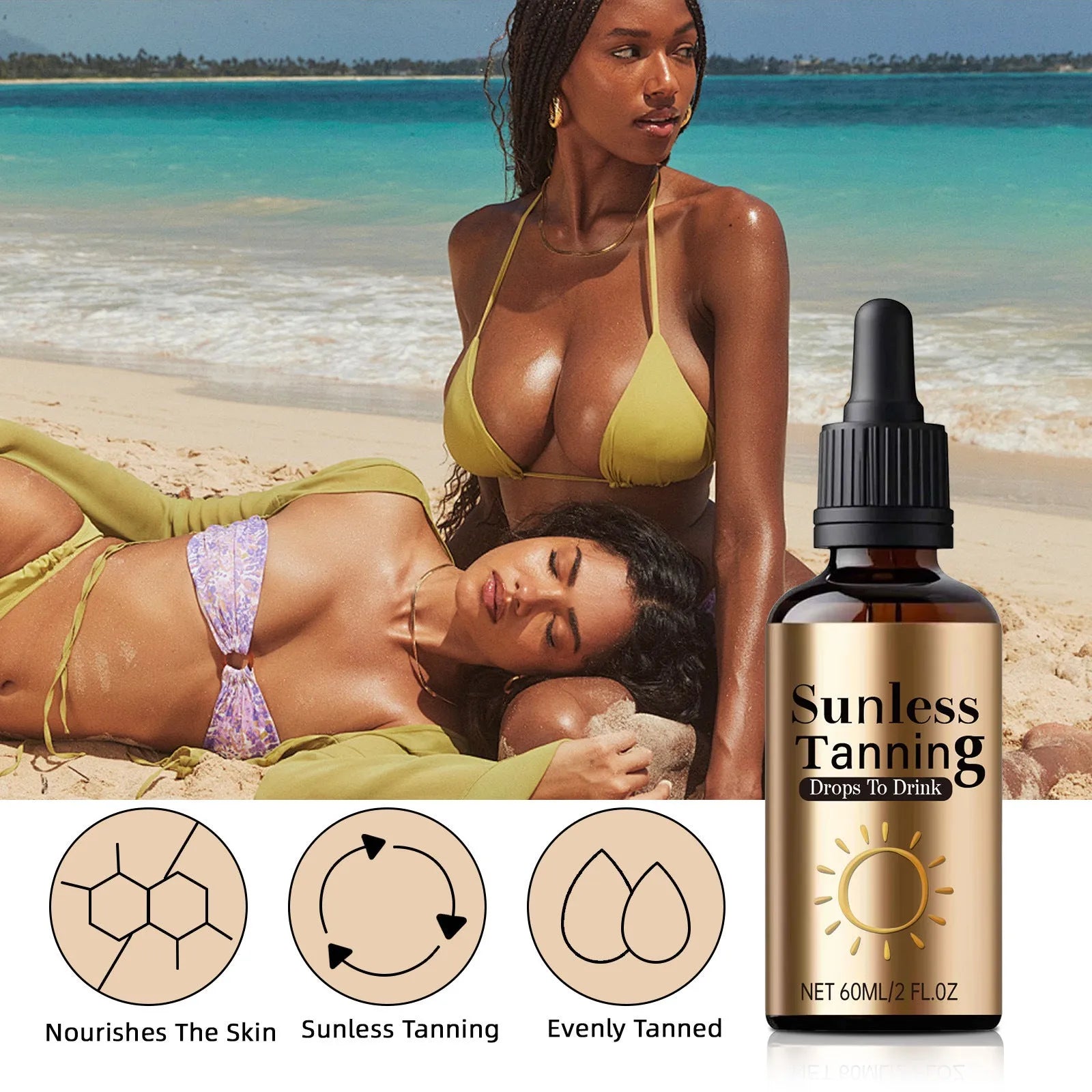 Black 60ml bottle of unisex oral drops for outdoor and family use