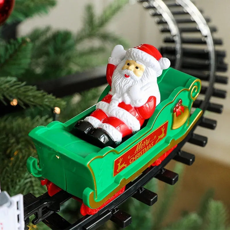 Christmas train hanging rail car electric decorative toy set with plastic construction in retro style