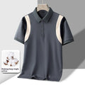 Men's striped short sleeve business T-shirt in a loose Korean style fit, shown in a selection of colours.