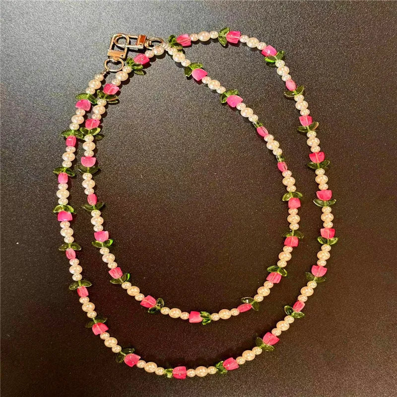 Tulip round beads mobile phone lanyard with card holder, long crossbody chain in PVC