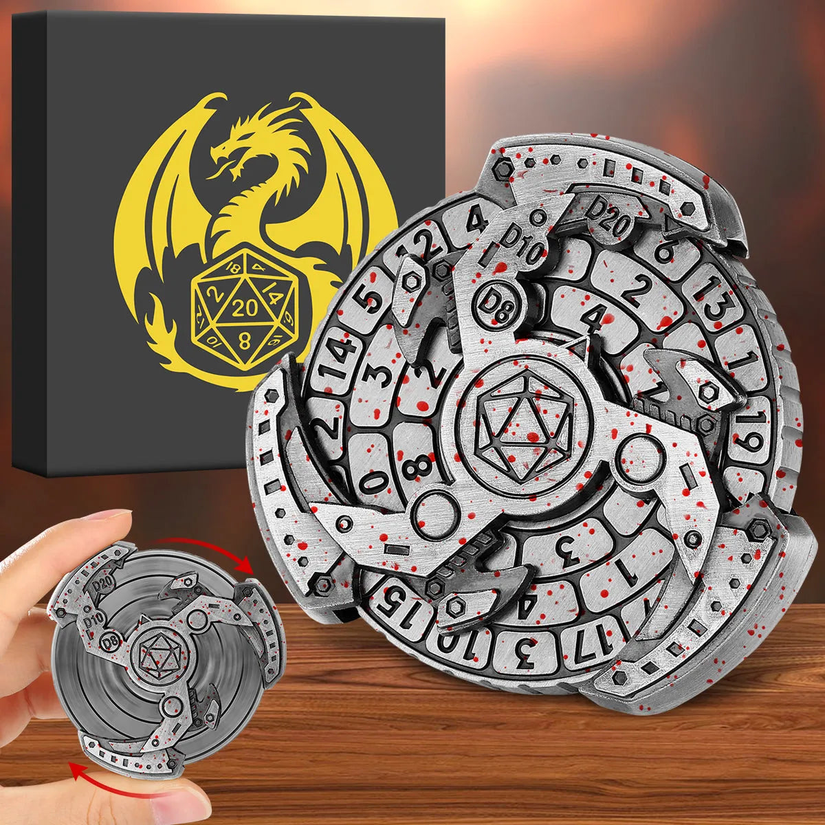Wind And Fire Wheel DND dice wheel gift box set in bronze zinc alloy with retro compass design