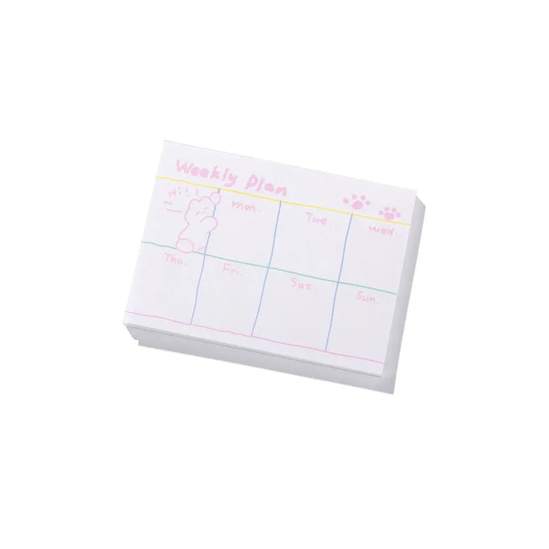 Cartoon sticky note pad with heart-themed designs in six styles including Puppy Diary and Rabbit Weekly Notes.