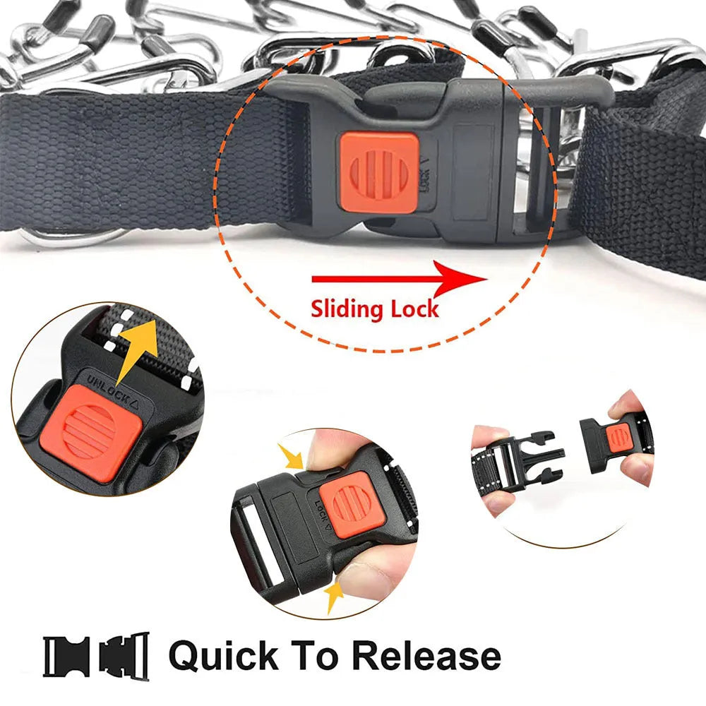 Dog training stimulation chain collar in reflective colours with size options for different breeds