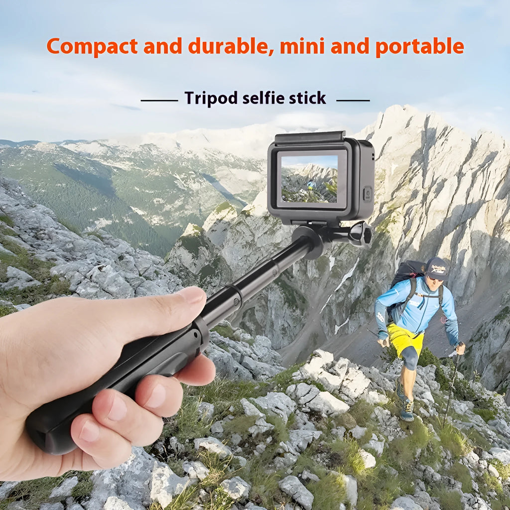 Mini telescopic selfie stick tripod with ABS silicone phone holder in silver gray