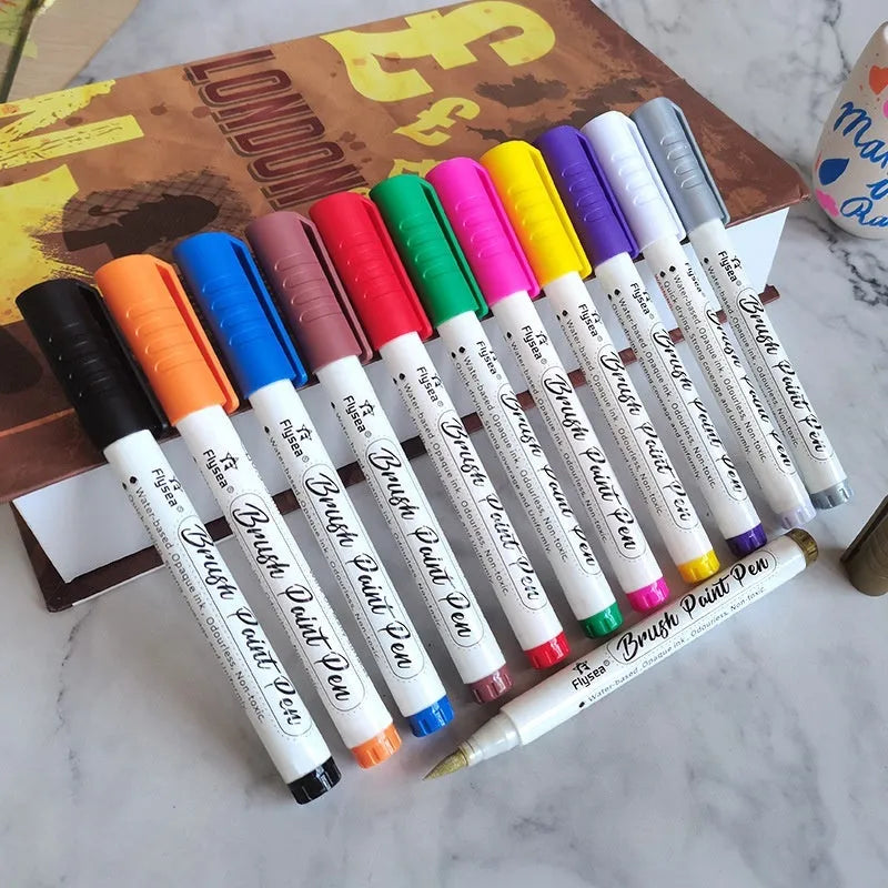 Set of gouache pens with soft brush tips for hand account painting and graffiti artwork