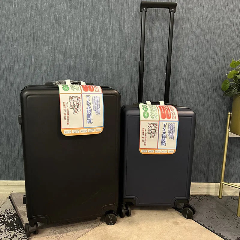 Ultra-light mute wheel draw-bar luggage 20 inch ABS PC suitcase in black with transparent trunk protector