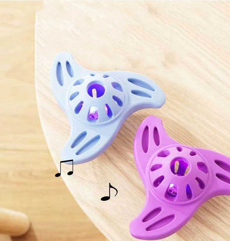 Blue boomerang-shaped rubber dog chew toy with molar texture for medium and large breed dogs.