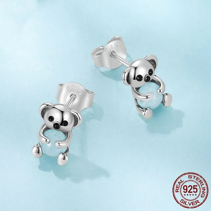 Koala S925 sterling silver drop earrings with dripping oil colour in shade SCE1902 on white background