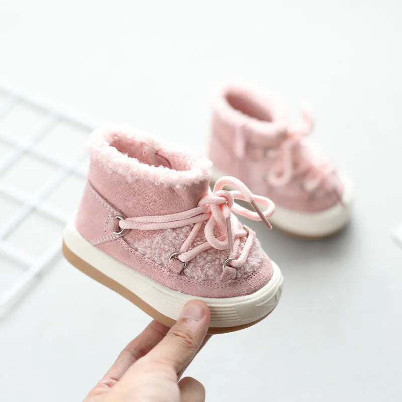 Korean baby cotton shoes high-top snow boots with velvet lining in beige for toddlers