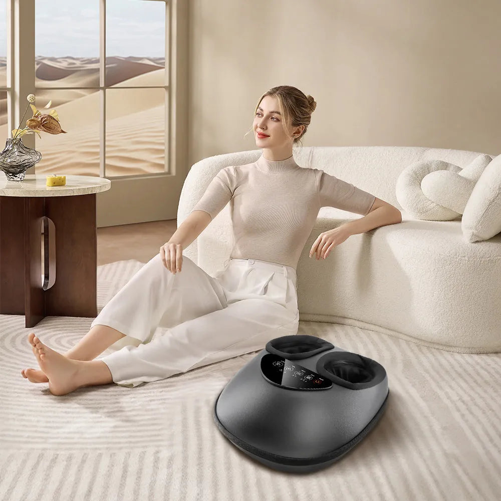 3-in-1 foot massager with air compression and heat features removable washable cover and button controls
