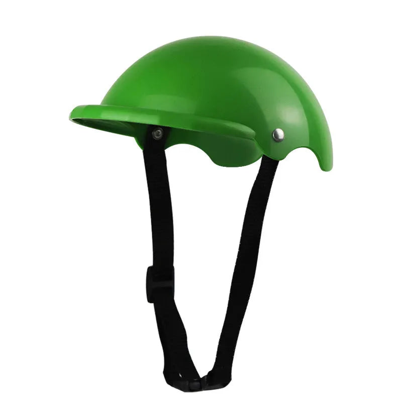 Small S size plastic pet motorcycle helmet in pink, black, yellow, or green colour.
