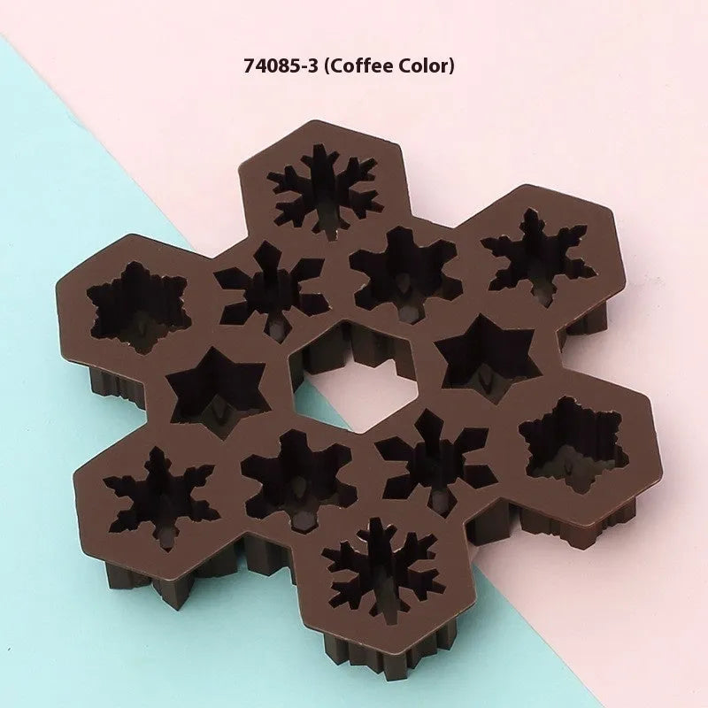 12-hole snowflake silicone mold in light blue for DIY ice cubes and baking