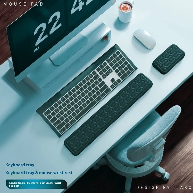 Double-sided memory foam keyboard and mouse pad with adjustable wrist strap in multiple colour options