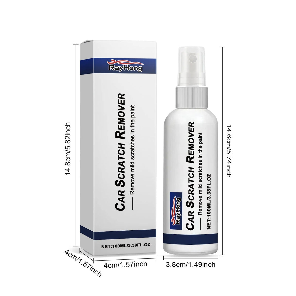 Spray scratch repair for car scratches in a 3.8x14.6cm can with box packaging