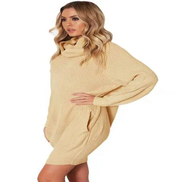 Women's apricot lapel collar acrylic sweater with pockets loose slim fit