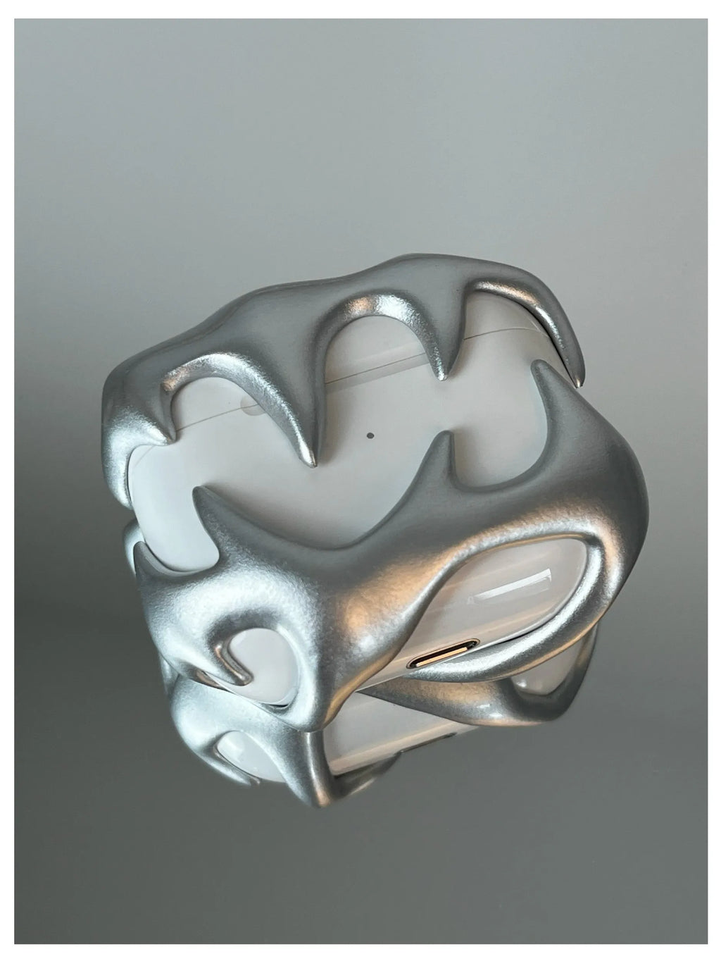 Matte silver 3D printed resin tooth earphone shell for AirPods 3 protective case