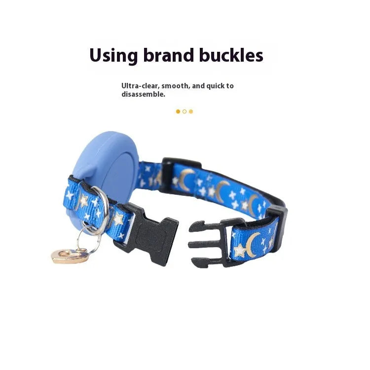 Adjustable plastic cat collar with integrated Apple AirTag protective case in pink colour.