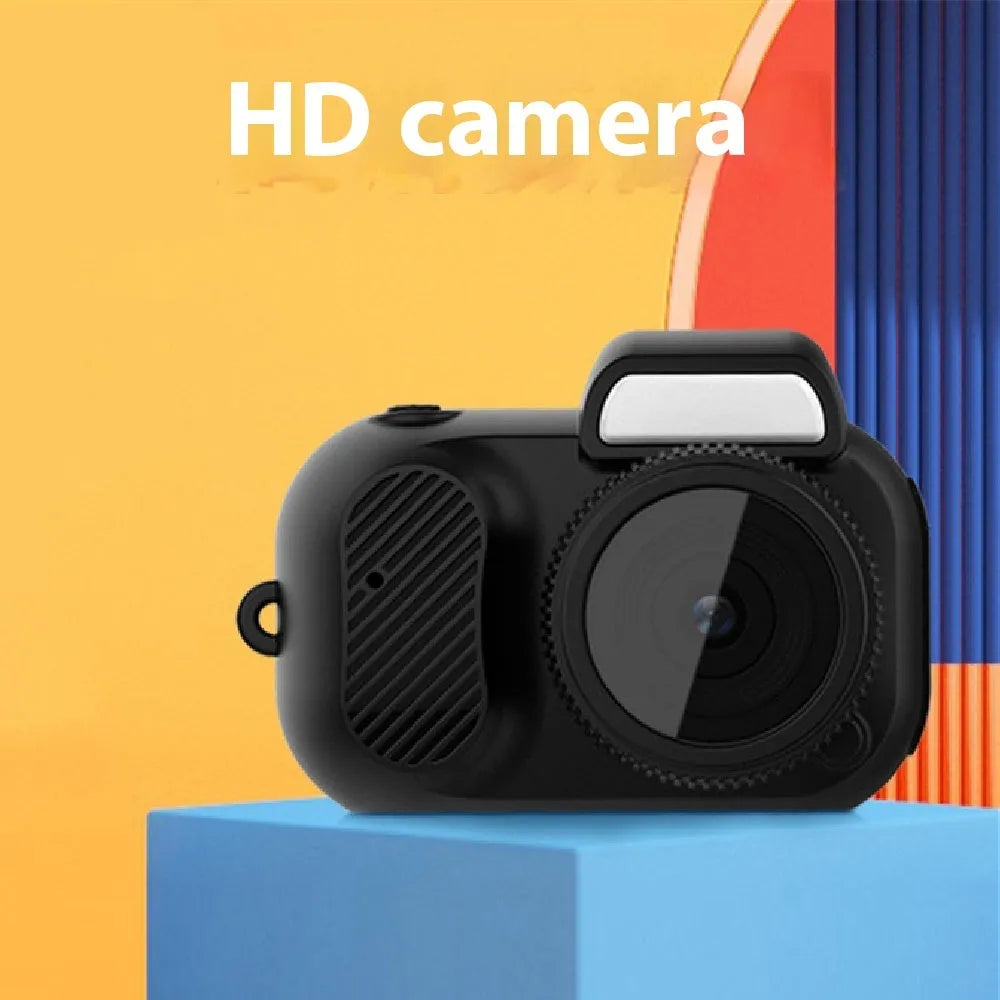 Retro style black mini camera with built-in screen for 1080p HD video recording