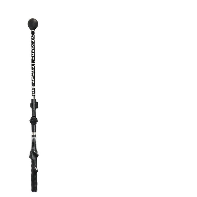 Blue golf swing training aid stick with ergonomic grip and shoulder cushion on green grass