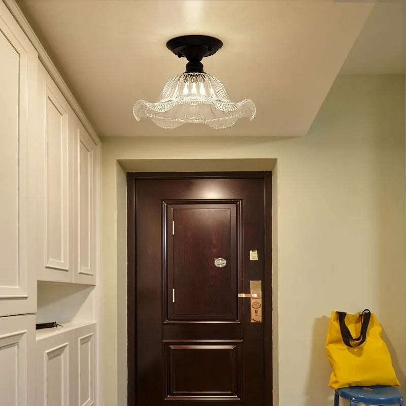 American retro single-head pendant lamp with glass cover for ceiling mounting.