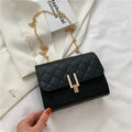 Women's diamond lattice pattern crossbody bag with chain strap in black, white, or green PU leather