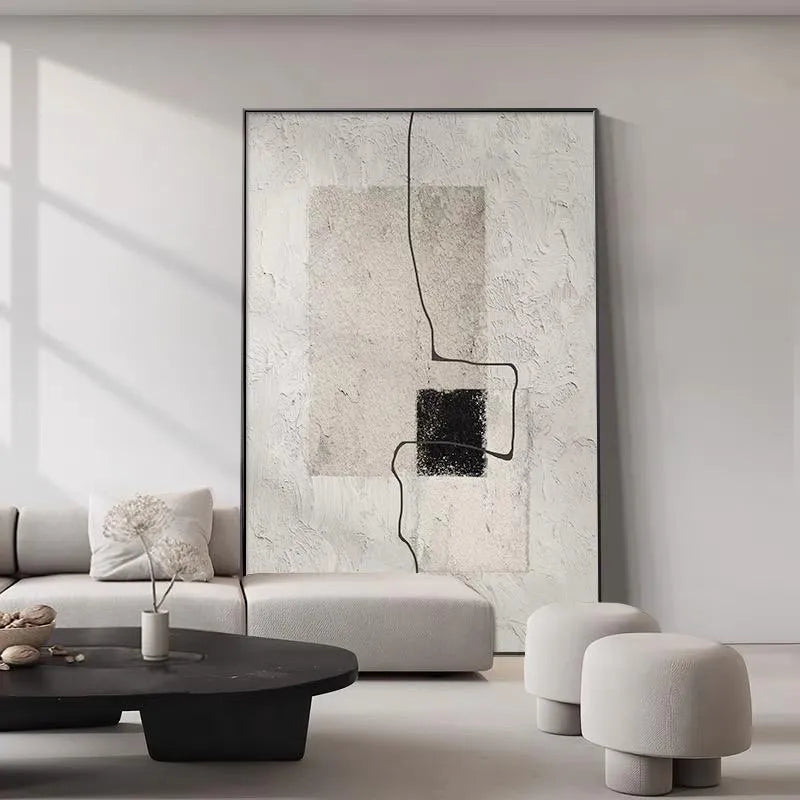 Hand-painted abstract oil painting canvas wall art rolled frameless brown beige minimalist lines