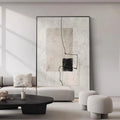 Hand-painted abstract oil painting canvas wall art rolled frameless brown beige minimalist lines