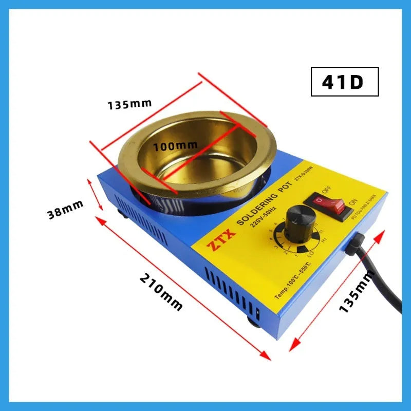 Adjustable temperature tin melting furnace on desktop with temperature control dial