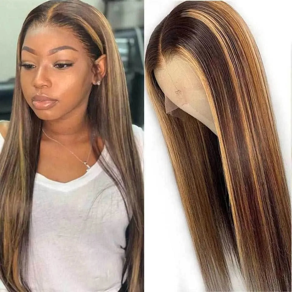 Front lace human hair headgear wig in 4/27 colour with T-shaped hand-woven base, 150 density, 16 inch length