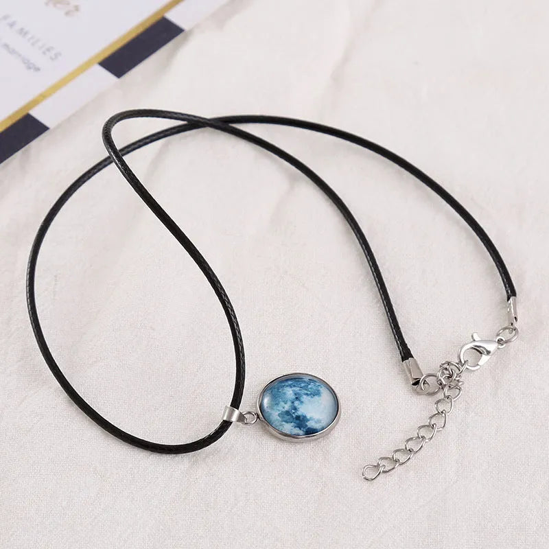 Luminous alloy pendant necklace with organic glass constellation design and extension chain