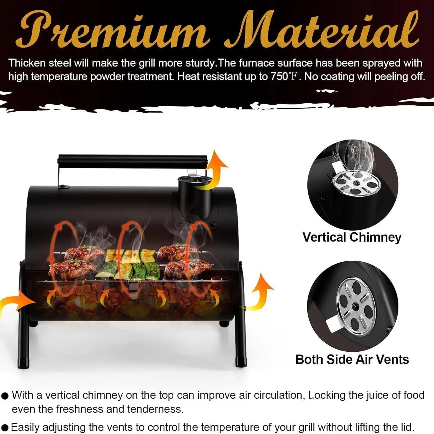 Small folding desktop charcoal barbecue grill with a single cooking grill, shown in a folded position.