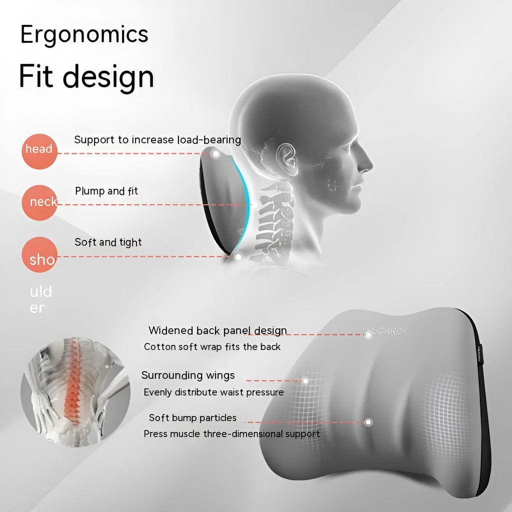 Memory foam car cushion with lumbar and neck support in various colour options