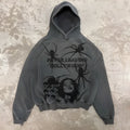 Spider retro loose hoodie for men and women with printed design in dark gray colour